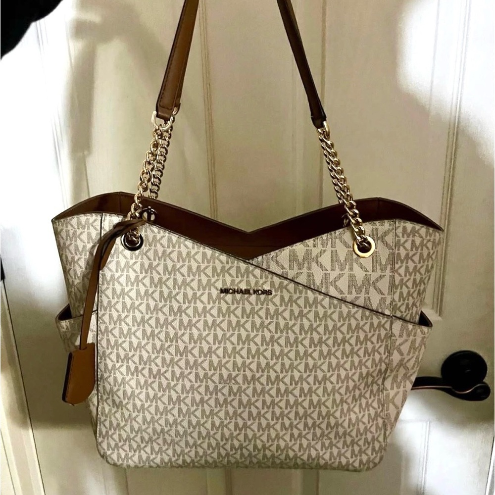Michael Kors Signature Beige and Brown Tote - Picture 1 of 6